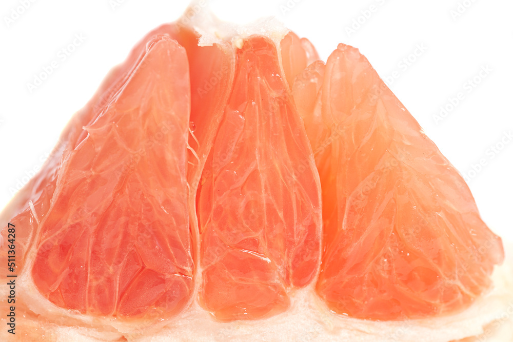 slice of fresh grapefruit macro isolated on white background slice of fresh grapefruit macro isolated on white background