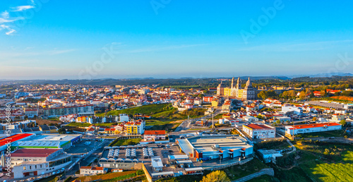 Aerial view of the Palace of Mafra. Unesco world heritage in Portugal. Aerial top view of the Royal Convent and Palace of Mafra, baroque and neoclassical palace. Drone view of a historic castle.