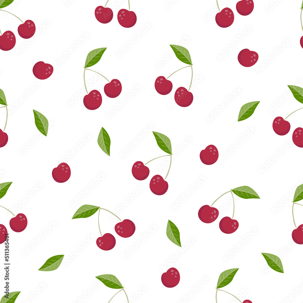 Seamless red cherry pattern design, flat cherry pattern template vector Seamless red cherry pattern design, flat cherry pattern template vector