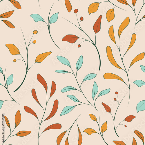 Vector botanical seamless pattern with stylized leaves  branches. Bright illustration perfect for fabric design  textile  wrapping paper  wallpaper  decoration of card  cover  packaging.