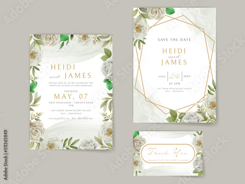 Elegant wedding invitation white flowers design