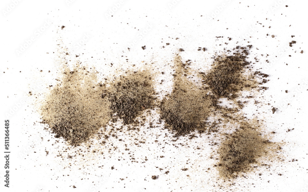 Mix sand and soil isolated on white, top view Mix sand and soil isolated on white, top view