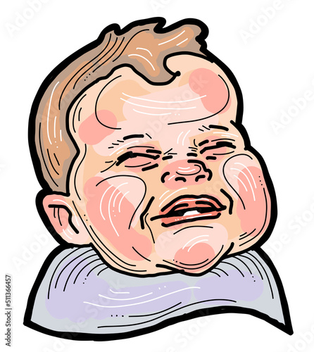 New born sweet baby face emotions. Little happy child surprised with open mouth. Hand drawn character illustration. Retro vintage comic cartoon line style drawing.