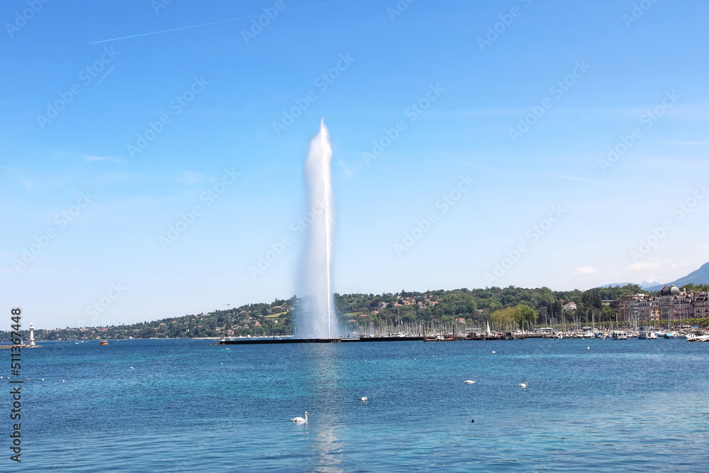 Famous Geneva fountain on Geneva lake, Switzerland. Famous Geneva fountain on Geneva lake, Switzerland.