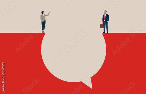 Communication between genders. Symbol of equality, issues, difference. Vector illustration concept.