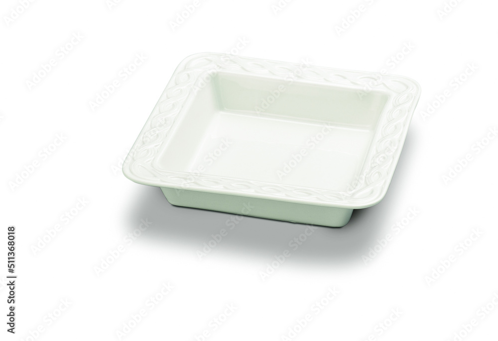 Simple white square porcelain recipient, isolated Simple white square porcelain recipient, isolated