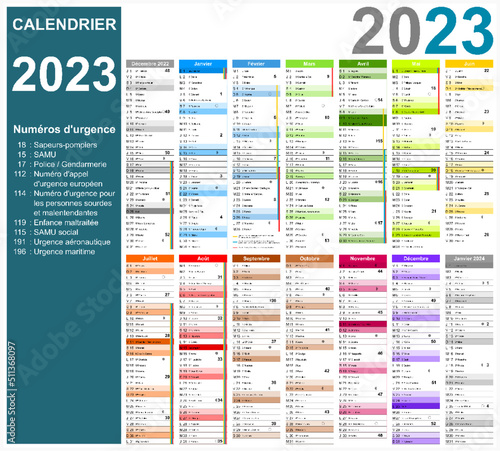 Calendrier 2023 14 mois avec vacances 2023 entièrement modifiable via calques