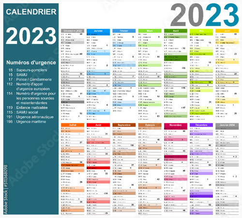 Calendrier 2023 14 mois avec vacances 2023 entièrement modifiable via calques