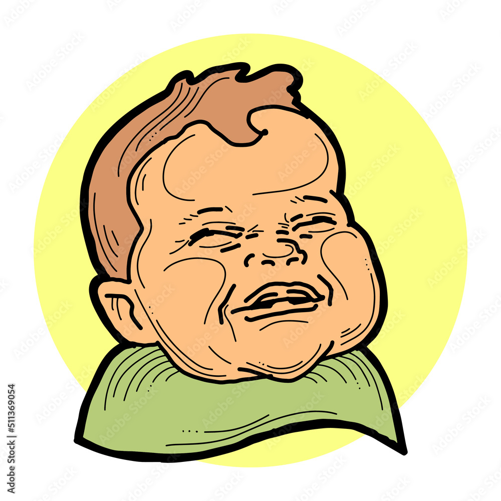 New born sweet baby face emotions. Little happy child surprised with open mouth. Hand drawn character illustration. Retro vintage comic cartoon line style drawing. New born sweet baby face emotions. Little happy child surprised with open mouth. Hand drawn character illustration. Retro vintage comic cartoon line style drawing.