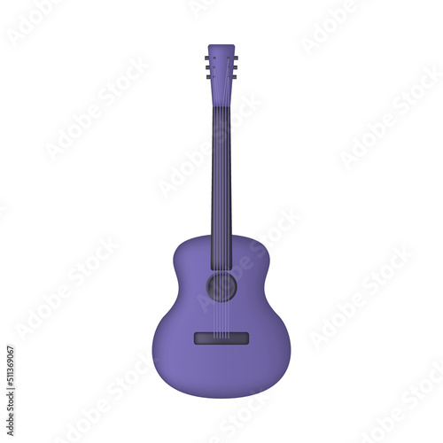 Purple acoustic 3d guitar isolated on white background. Vector illustration