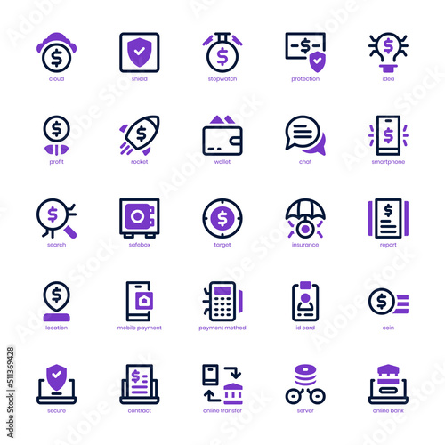 Fintech icon pack for your website design, logo, app, UI. Fintech icon mix line and solid design. Vector graphics illustration and editable stroke.