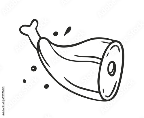 Pork knuckle hand-drawn. Restaurants cooking doodle. Vector illustration