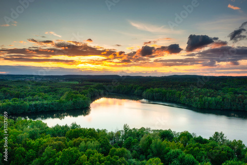 Idyllic sunset over the lake in Poland