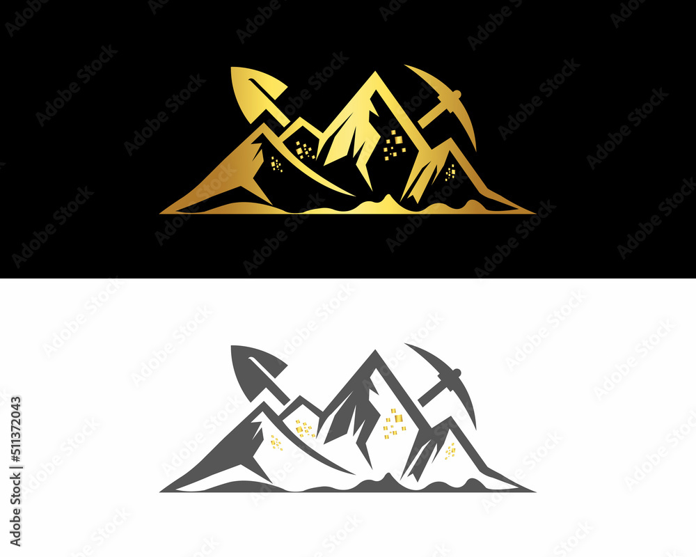 Mountain Gold Mining Company Logo Concept. Gold Mining Vector Design