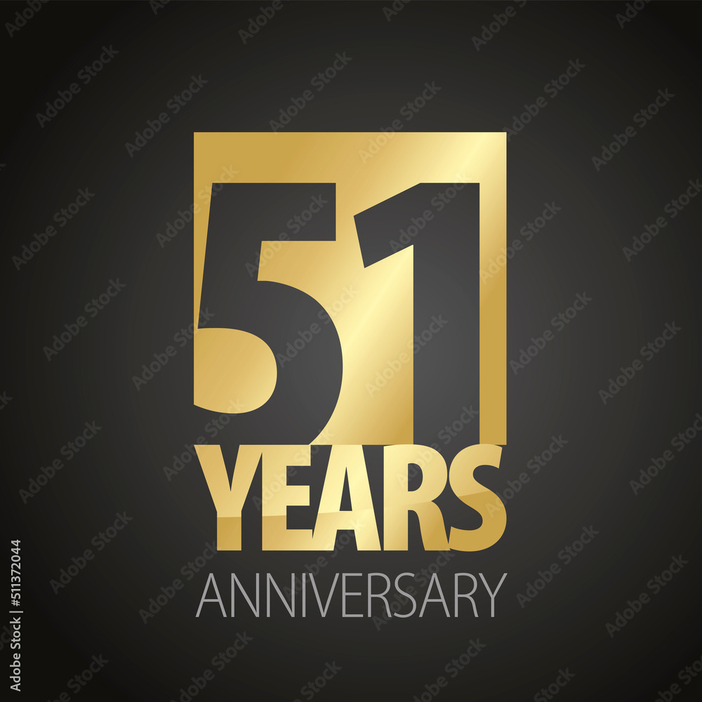 51 Years Anniversary negative space numbers gold black logo icon banner 51 Years Anniversary negative space numbers gold black logo icon banner
