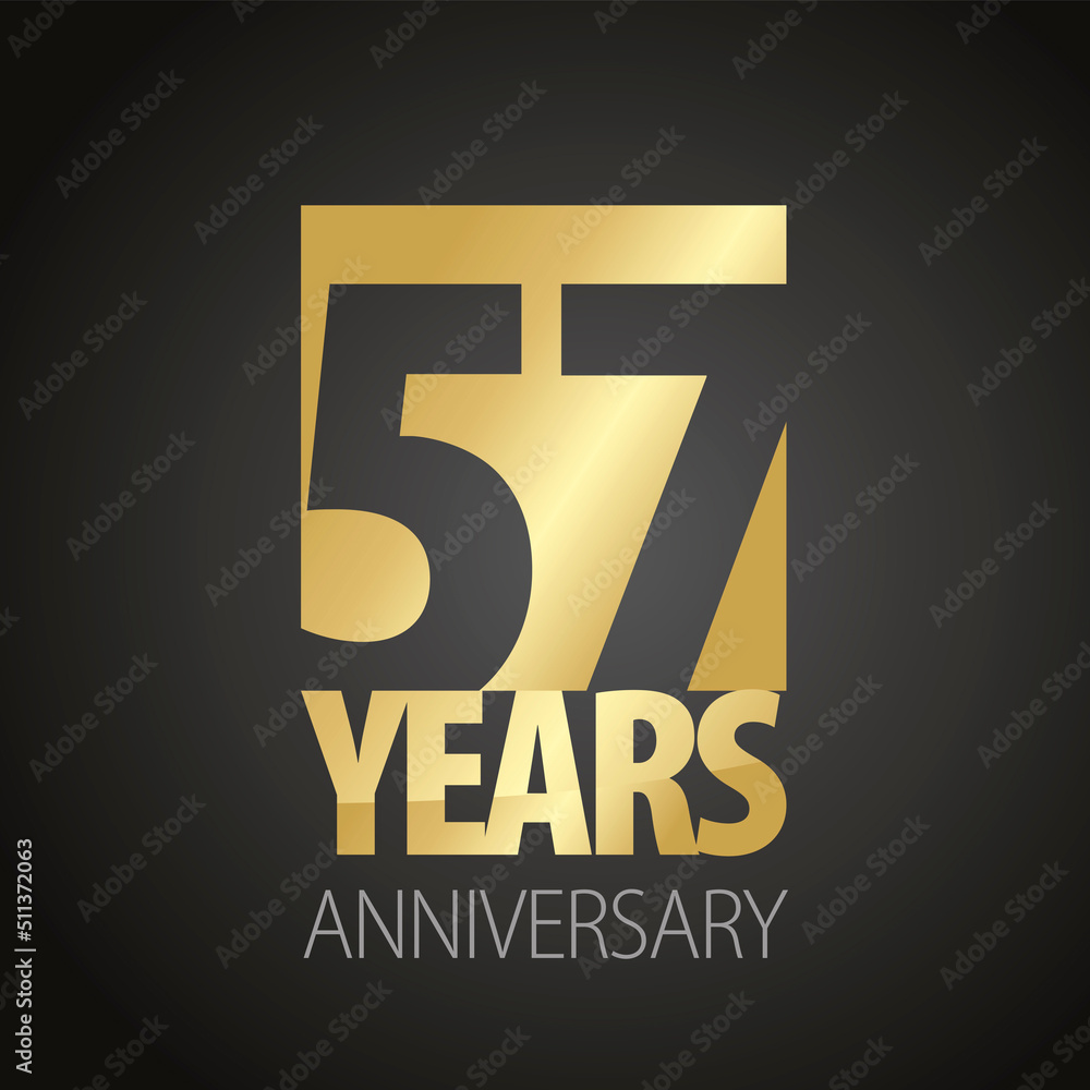 57 Years Anniversary negative space numbers gold black logo icon banner 57 Years Anniversary negative space numbers gold black logo icon banner