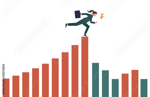 唐突な下降に驚く女性会社員　人物フラットイラスト　ビジネス