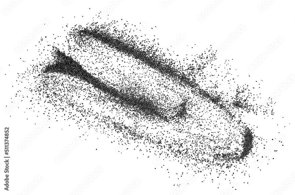 Fototapeta premium Abrasive powder black superslut isolated on a white background, top view. Black powder. Charcoal powder.