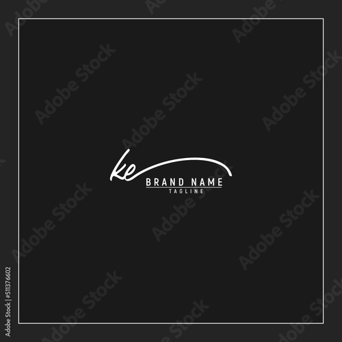 initials KE logo design signature monogram handwriting vector graphic premium illustration