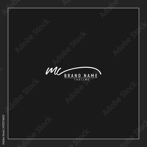 initials MC logo design signature monogram handwriting vector graphic premium illustration