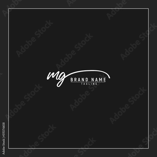 initials MG logo design signature monogram handwriting vector graphic premium illustration