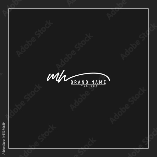 initials MH logo design signature monogram handwriting vector graphic premium illustration