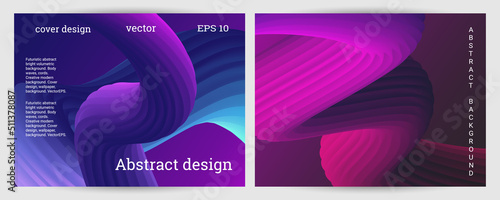 Set of futuristic abstract bright volumetric backgrounds. Body waves, cords. Creative modern background. Cover design, wallpaper, background. Vector EPS.