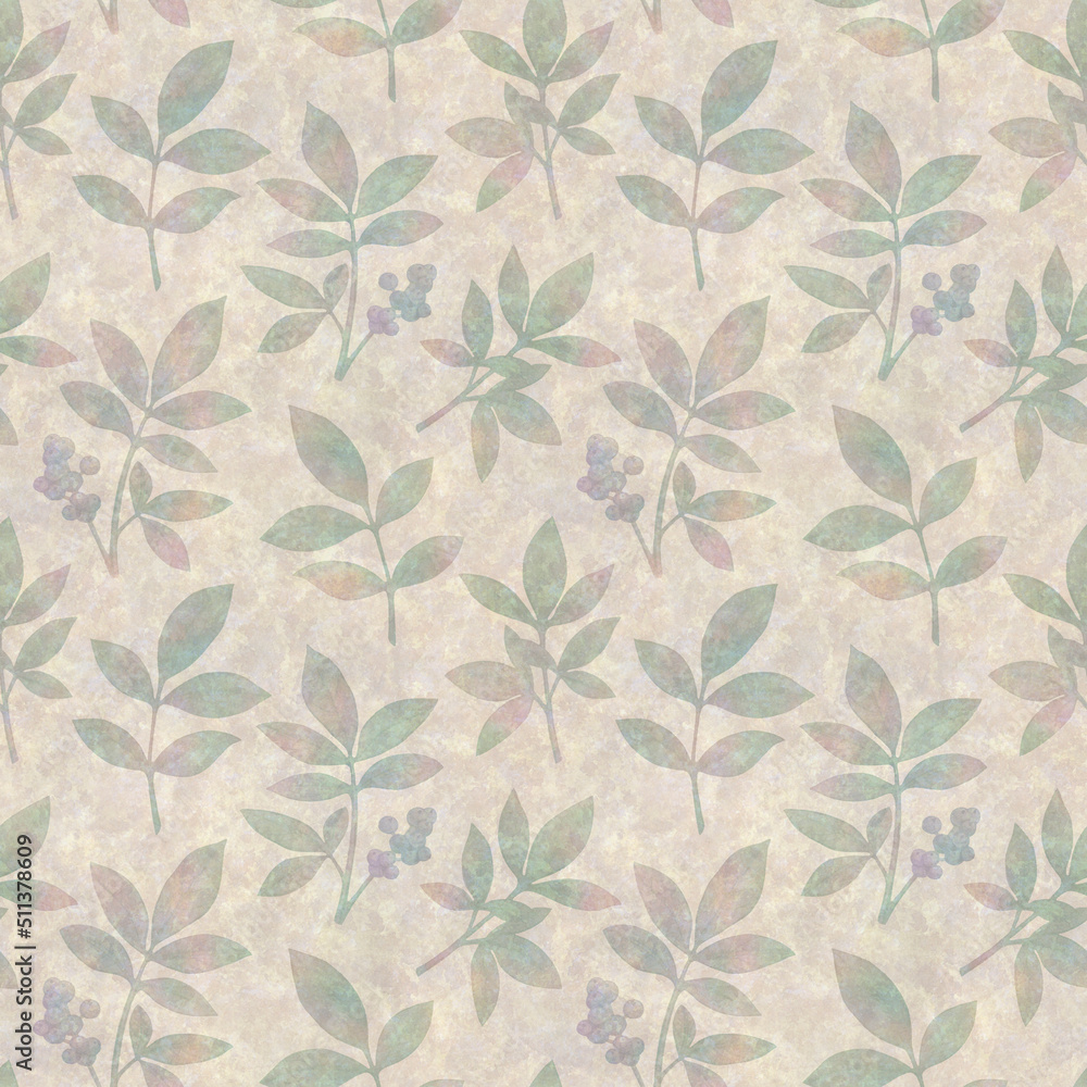 Seamless abstract pattern of leaves and berries painted in watercolor. Botanical pattern on a bright abstract background. Seamless abstract pattern of leaves and berries painted in watercolor. Botanical pattern on a bright abstract background.