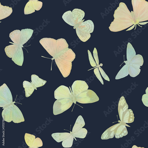 Butterflies seamless pattern. Multicolored watercolor butterflies for design, scrapbooking, wrapping paper, wallpapers, textiles. © Sergei