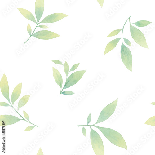 Abstract seamless pattern. Green leaves painted in watercolor for design  wallpaper  wrapping paper.