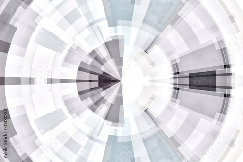 White, gray, and blue abstract technology circle tunnel background.