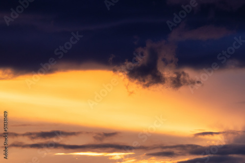 View of Cloudscape during a colorful sunset or sunrise. Taken on the West Coast of British Columbia, Canada. Nature Background