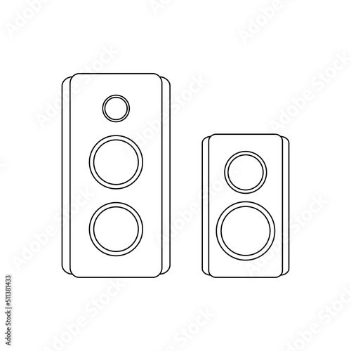 Black outline sound speakers isolated on white background. Vector illustration