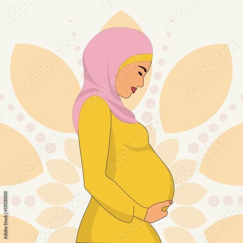 Pregnant woman wearing hijab muslim traditional. vector image
