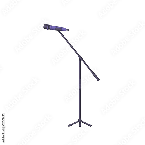 3D vocal microphone with stand isolated on white background. Trendy vector illustration