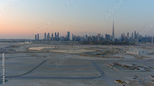 Dubai cityscape panorama aerial view Drone view from Dubai,June,16,2022 