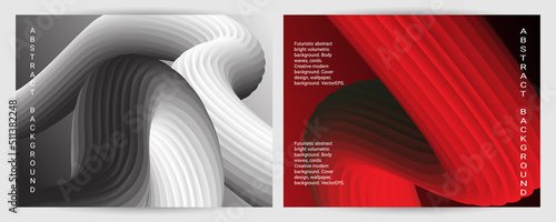 Set of futuristic abstract bright volumetric backgrounds. Body waves, cords. Creative modern background. Cover design, wallpaper, background. Vector EPS.