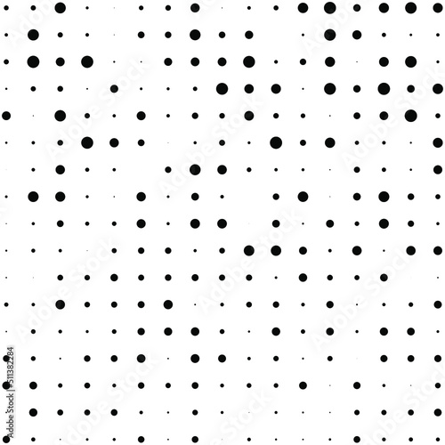 Black polka dots random pattern background. Abstract halftone. Vector illustration.