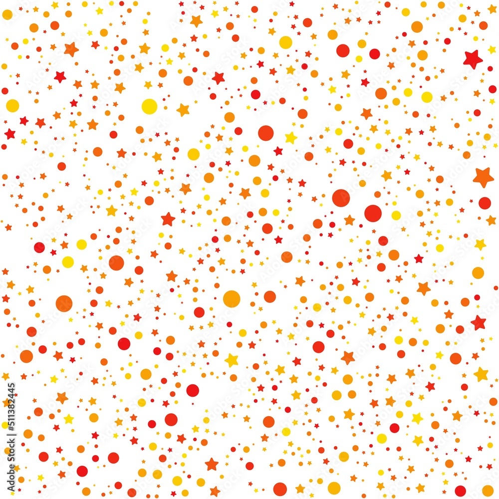 Orange and yellow stars and circles pattern on the white background. Vector illustration. Orange and yellow stars and circles pattern on the white background. Vector illustration.