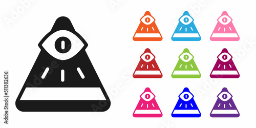 Black Masons symbol All-seeing eye of God icon isolated on white background. The eye of Providence in the triangle. Set icons colorful. Vector