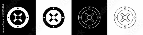 Set Safe icon isolated on black and white background. The door safe a bank vault with a combination lock. Reliable Data Protection. Vector