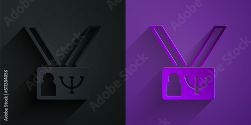 Paper cut Psychology icon isolated on black on purple background. Psi symbol. Mental health concept, psychoanalysis analysis and psychotherapy. Paper art style. Vector