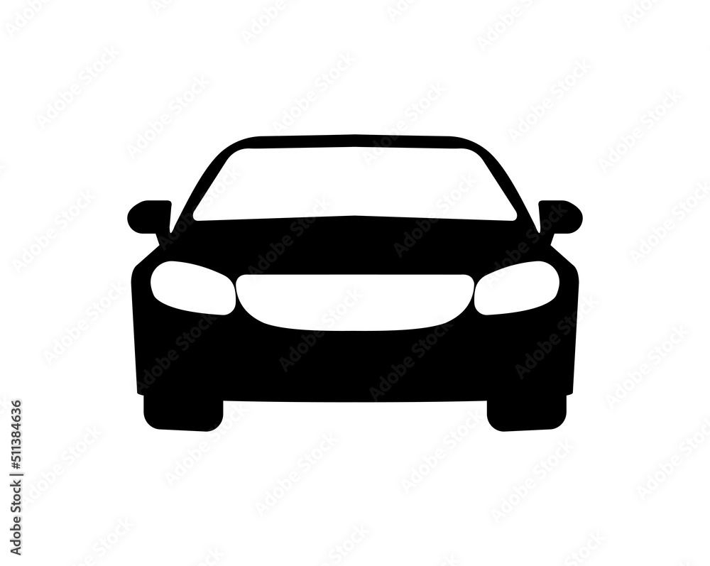 Значок переднего вида автомобиля на белом фоне.  Авто, вид, спорт, гонка, транспортная концепция. Векторная иллюстрация ЭПС 10.