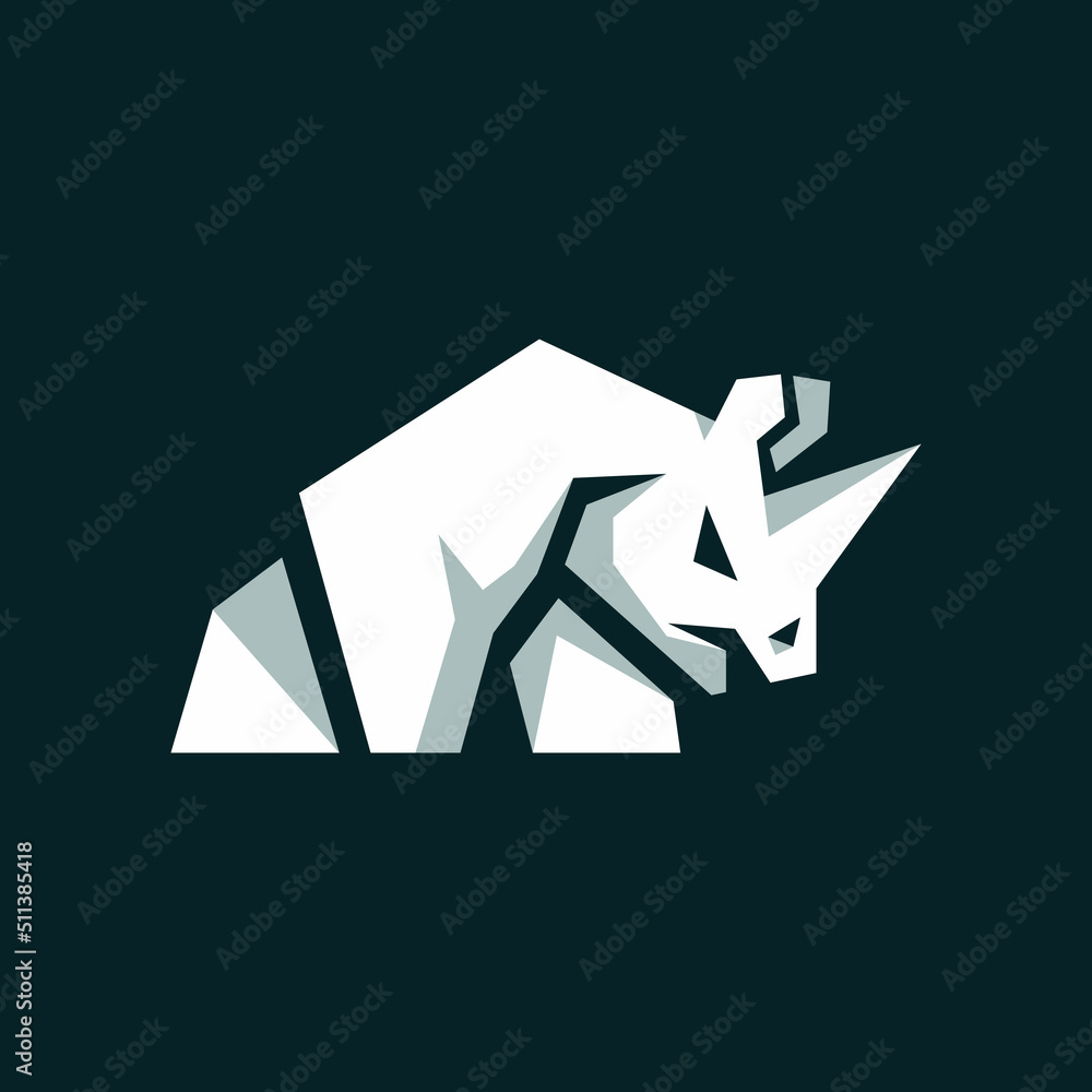 Obraz premium Defensive pose strong rhino. Rhino logo, wildlife concept.