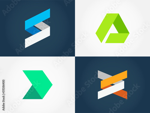 Abstract geometric logo collection. Minimalistic origami shape logo set. Simple graphic design elements for your company logo. Creative triangle business icon set in modern flat style. Vector elements