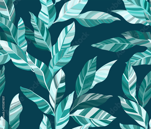 Striped leaves tree branches vector seamless pattern summer fasion textile pr...