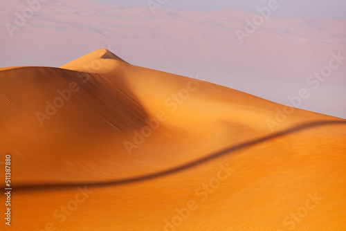 Picturesque orange sand dunes in the desert in United Arab Emirates