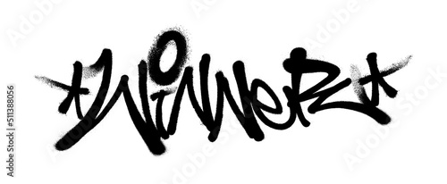 Sprayed winner font with overspray in black over white. Vector illustration.