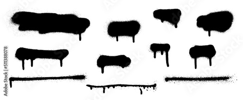 Set of graffiti spray banner. Vector spray paint shapes with smudges