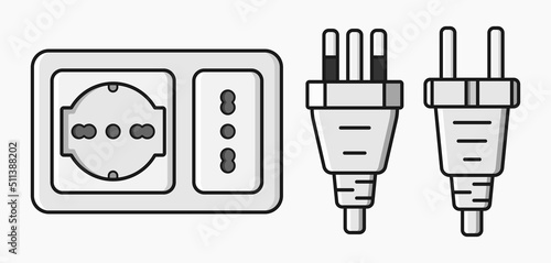 power outlet plug italian modern type l vector flat illustration